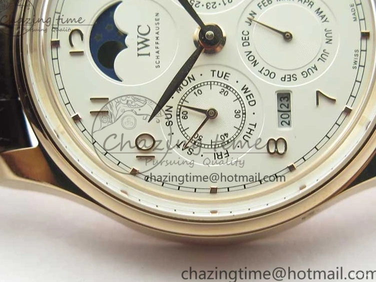 MIROTIME 0308 Compact Portugieser Perpetual Calendar IW503302 RG V9F 1:1 Best Edition White Dial on Brown Leather Strap A 7113